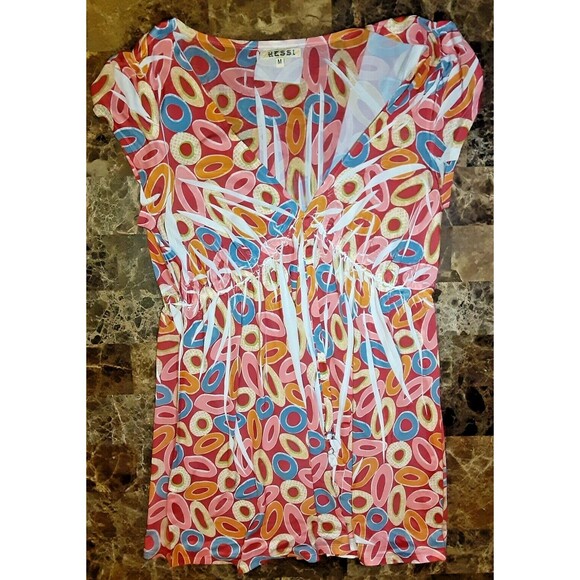 Hessi Red Tunic Top With Circle Patterns Women's Size M - Picture 3 of 7